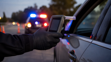 Breath testing device at an Atlanta DUI traffic stop