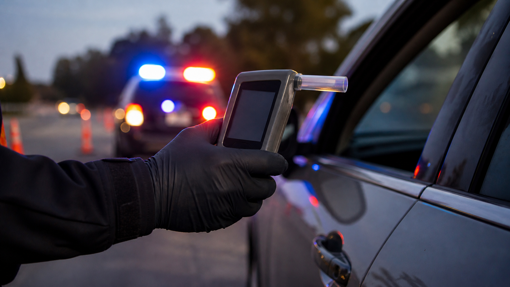 Breath testing device at an Atlanta DUI traffic stop